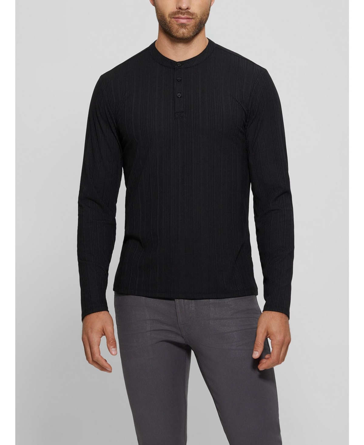 GUESS MEN'S BRENTWOOD RIB KNIT HENLEY T-SHIRT 