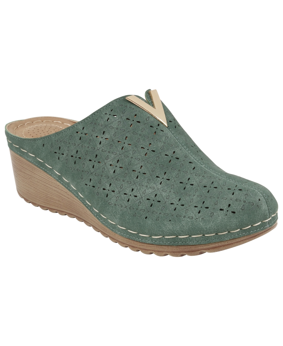 Gc Shoes Women's Camille Slip-on Perforated Wedge Mules In Dark Teal