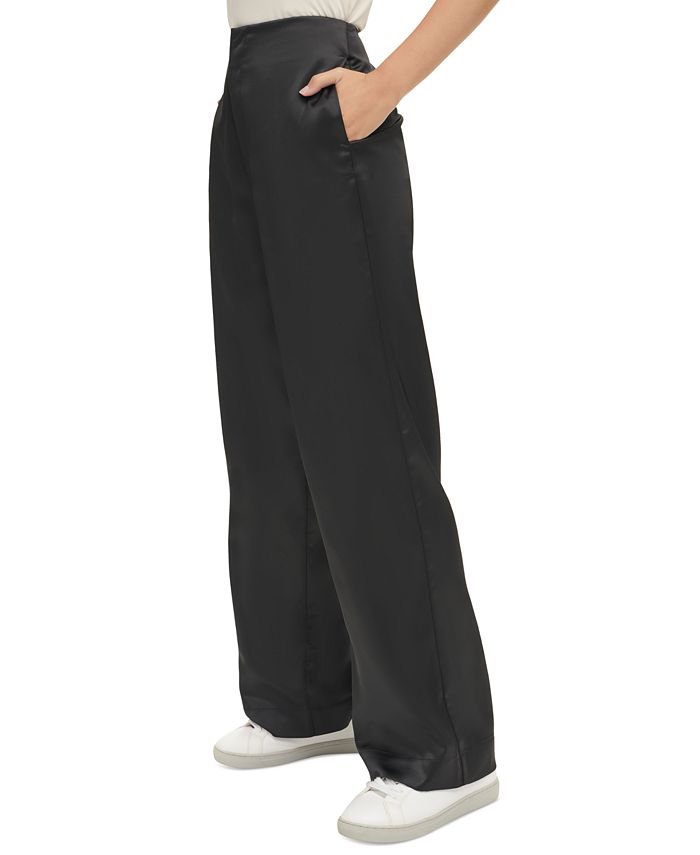 Calvin Klein Jeans Women's High-Waist Wide-Leg Satin Pants - Macy's