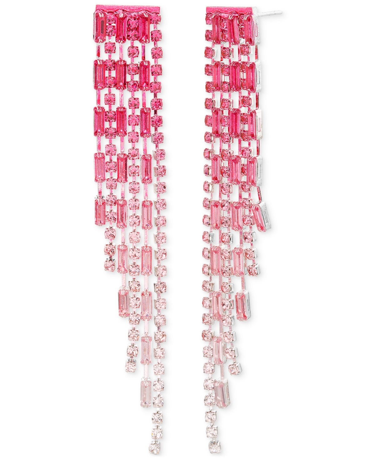 Pink Ombre Rhinestone Chain Fringe Linear Earrings - Open Misce
