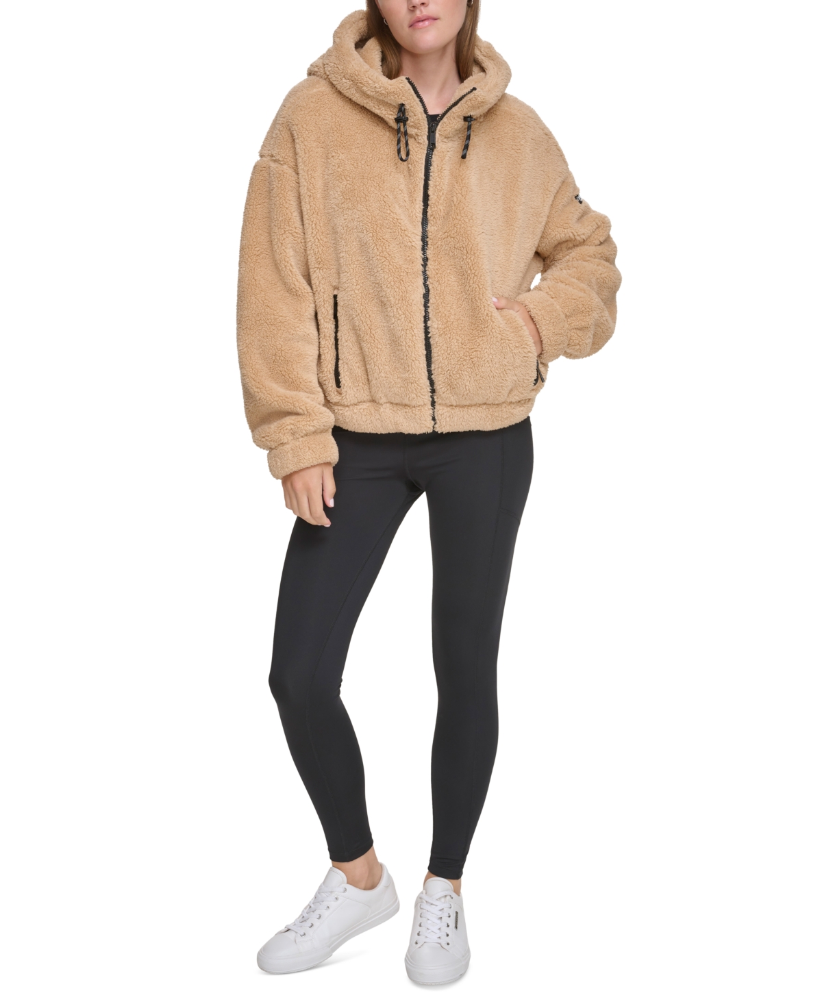 Calvin Klein Performance Women's Sherpa Zip-front Hoodie In Wheat