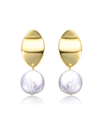 Sterling Silver & 14K Gold-Plated White Coin Pearl Medallion Earrings