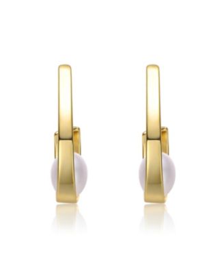 Elegant Sterling Silver & 14K Gold-Plated Ribbon Half-Hoop Earrings with White Freshwater Pearl Drops
