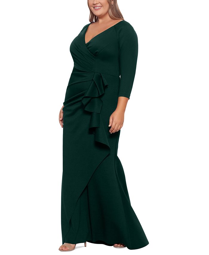 XSCAPE Plus Size Side-Ruffle Ruched Gown - Macy's