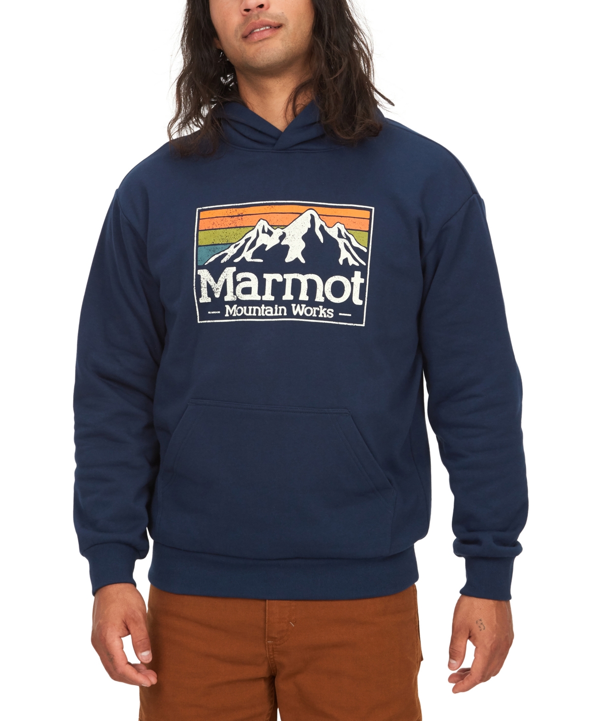 Marmot Men's Mountain Works Logo-print Fleece Hoodie In Arctic Navy