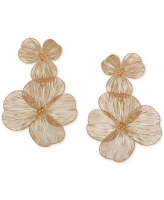 lonna & lilly - Gold-Tone Openwork Flower Double Drop Earrings