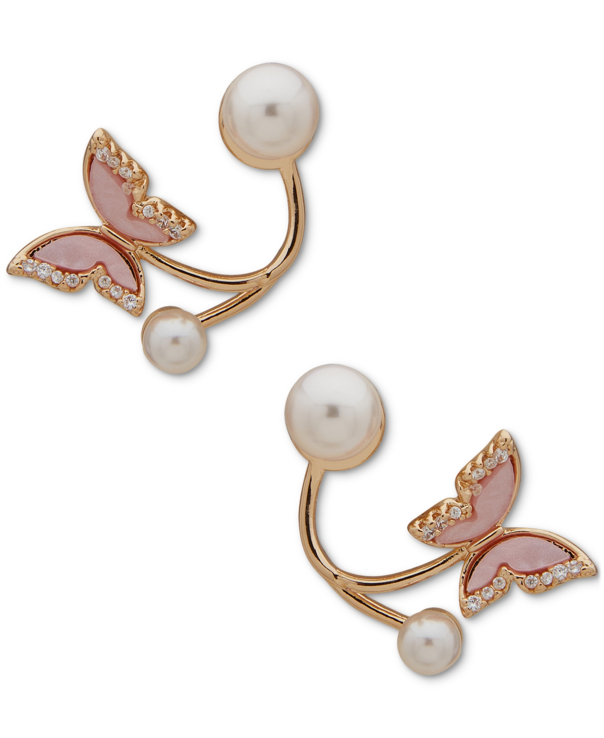 Gold-Tone Pave Pink Butterfly & Imitation Pearl Drop Earrings - Lt/paspink