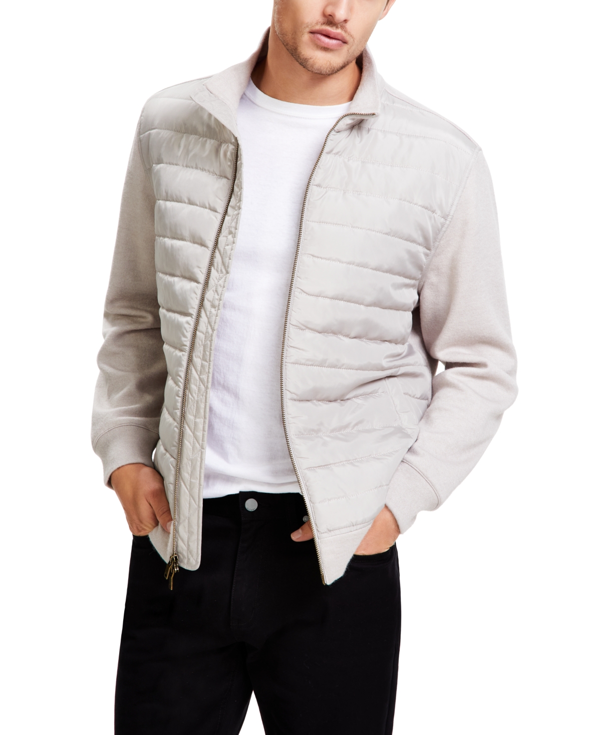 Alfani Men's Mixed-media Quilted Full-zip Bomber Jacket, Created For Macy's In London Plane