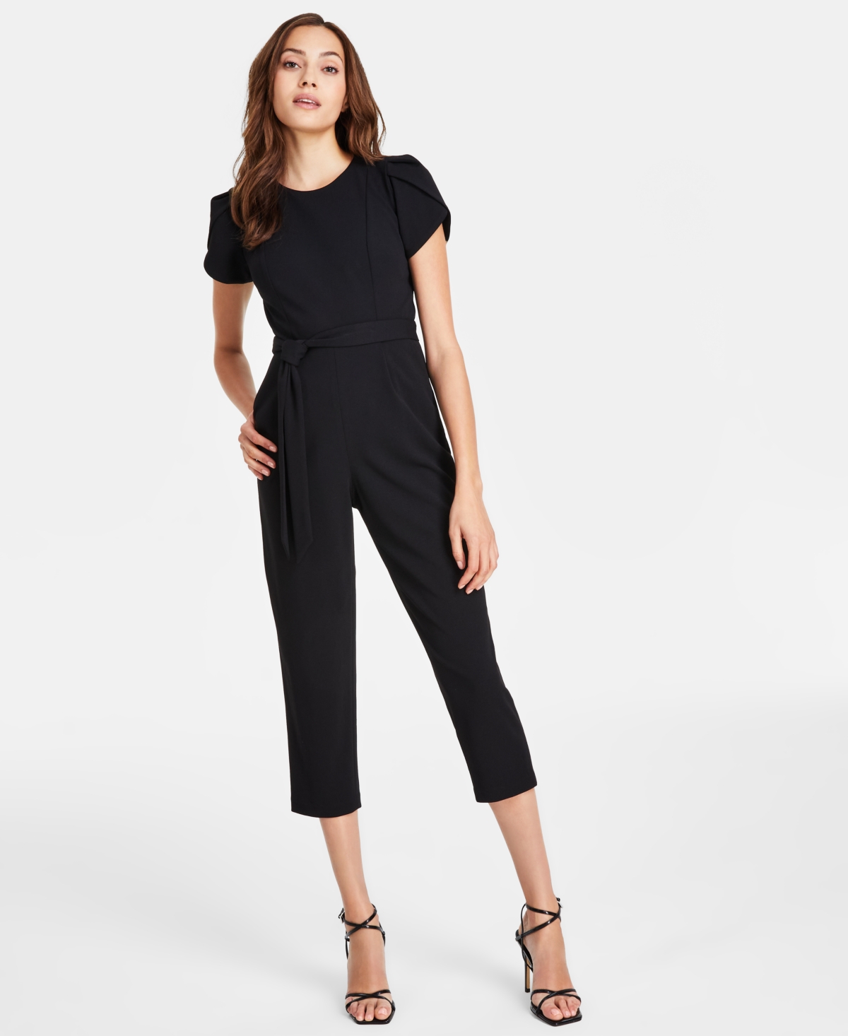Calvin Klein Women's Tie-waist Tulip-sleeve Jumpsuit In Black