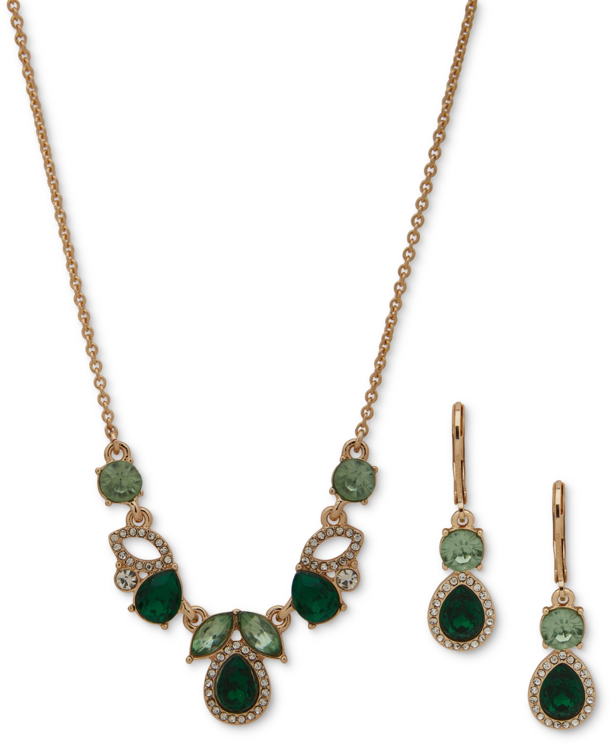 Anne Klein Crystal & Stone Cluster Statement Necklace & Drop Earrings Set - Green
