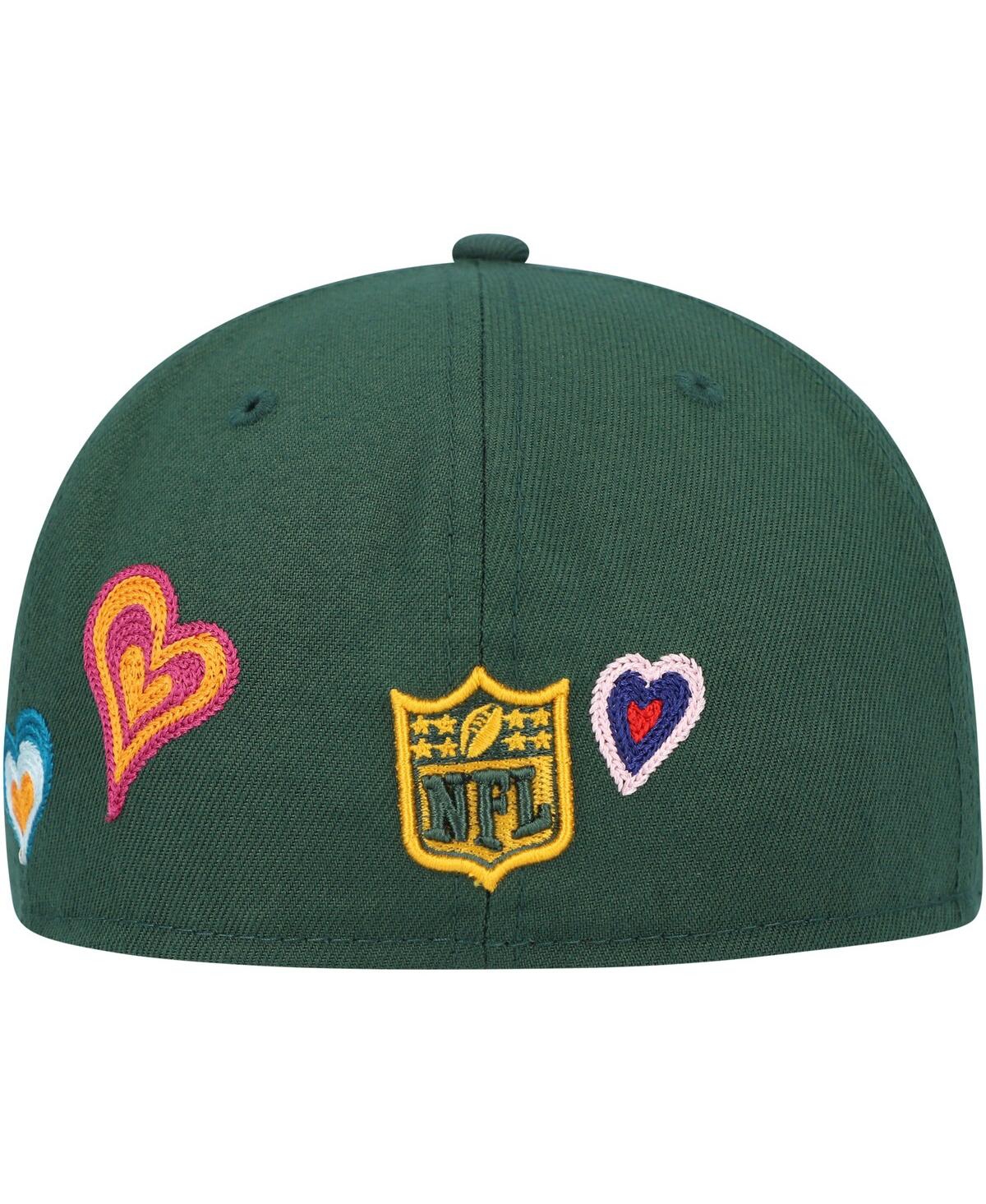 Shop New Era Men's  Green Green Bay Packers Chain Stitch Heart 59fifty Fitted Hat