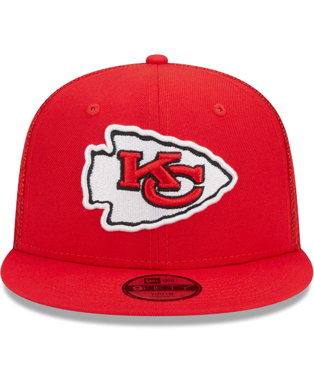 Big Boys and Girls New EraKansas City Chiefs Main Trucker 9FIFTY Snapback Hat - Red
