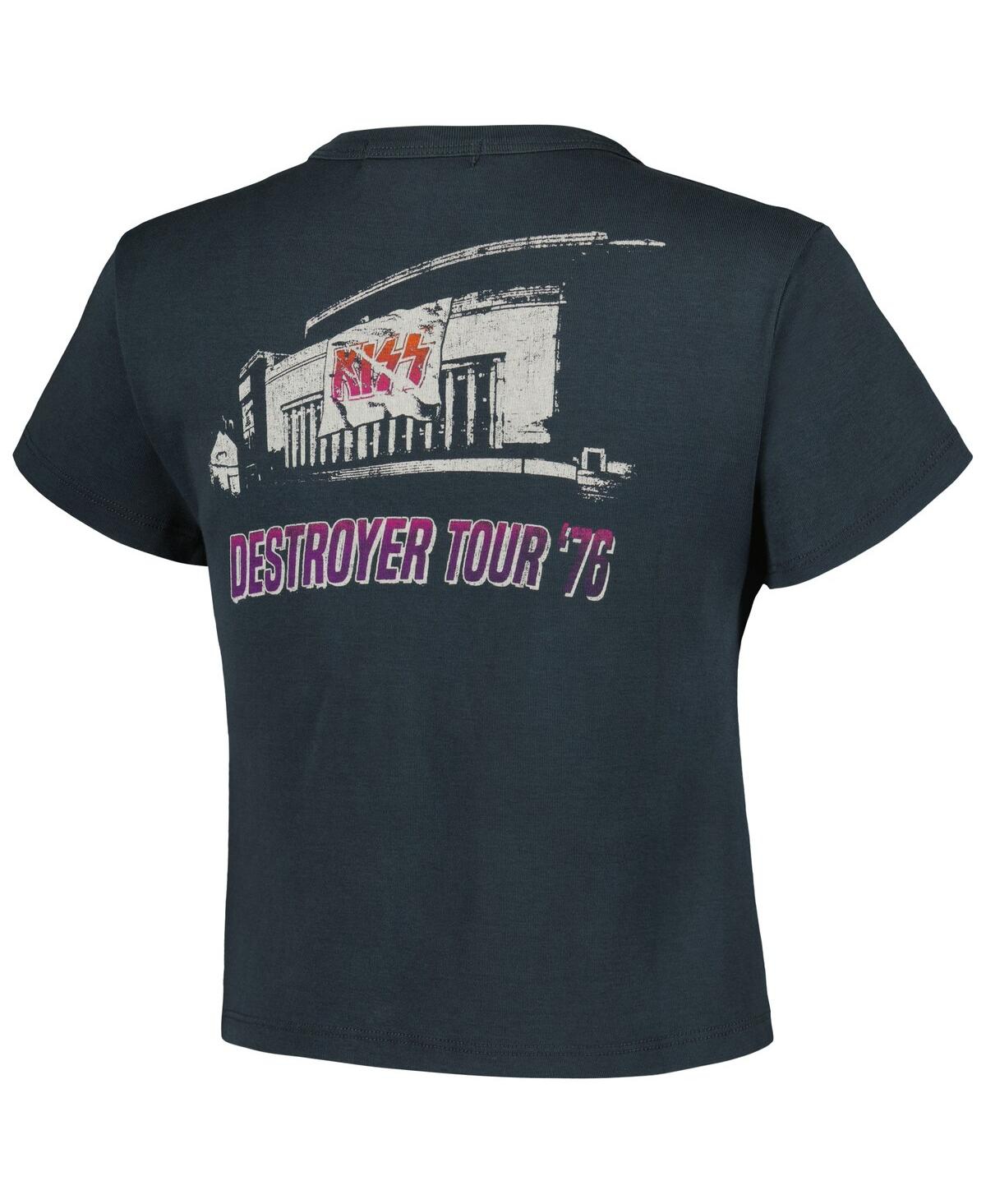 Shop Daydreamer Women's  Charcoal Kiss Destroyer Tour '76 Graphic Shrunken T-shirt