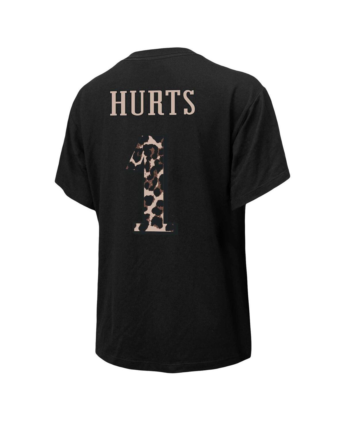 Women's Majestic Threads Jalen HurtsPhiladelphia Eagles Leopard Player Name and Number Tri-Blend T-shirt - Black