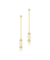 Sterling Silver 14K Gold Plated and 5.5MM Fresh Water Pearls Dangling Earrings - Gold