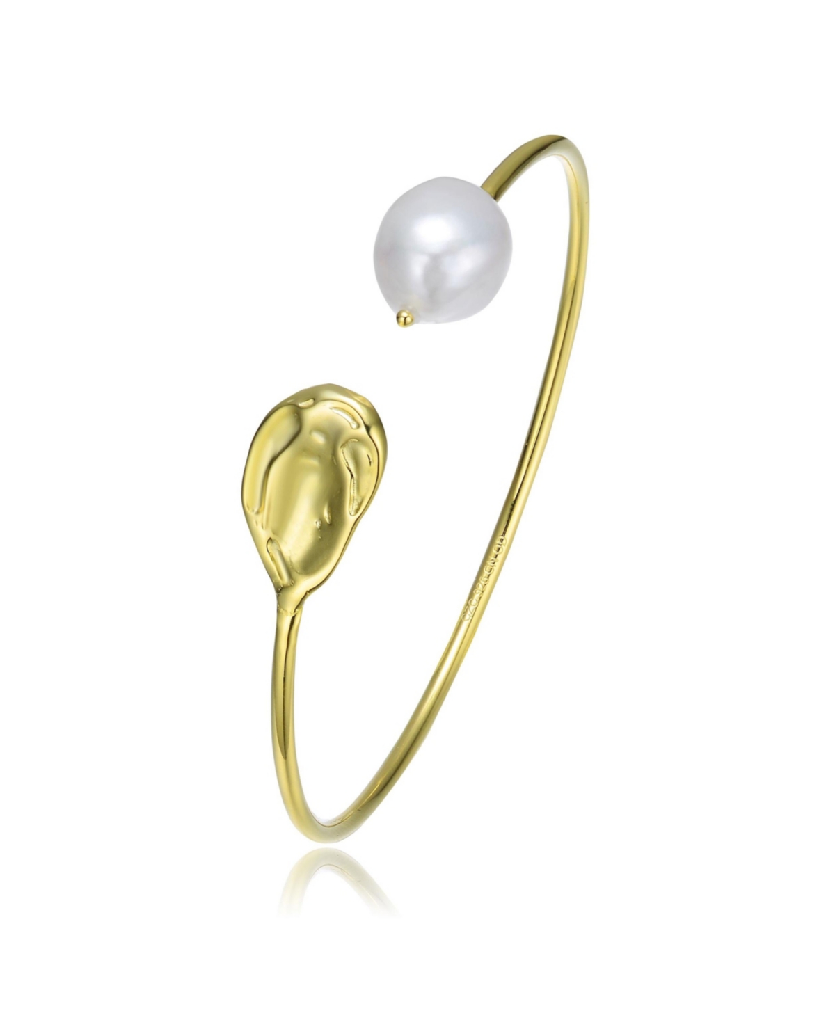 Classy Sterling Silver with 14K Gold Plating and Genuine Freshwater Pearl Cuff Bracelet - Gold