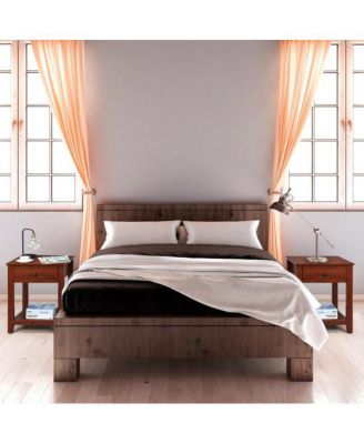 Set of 2 Nightstand with Storage Shelf and Pull Handle