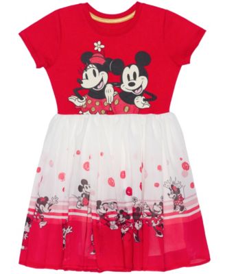 Disney Little Girls Minnie and Mickey Mouse Short Sleeve Chiffon Dress -  Macy's
