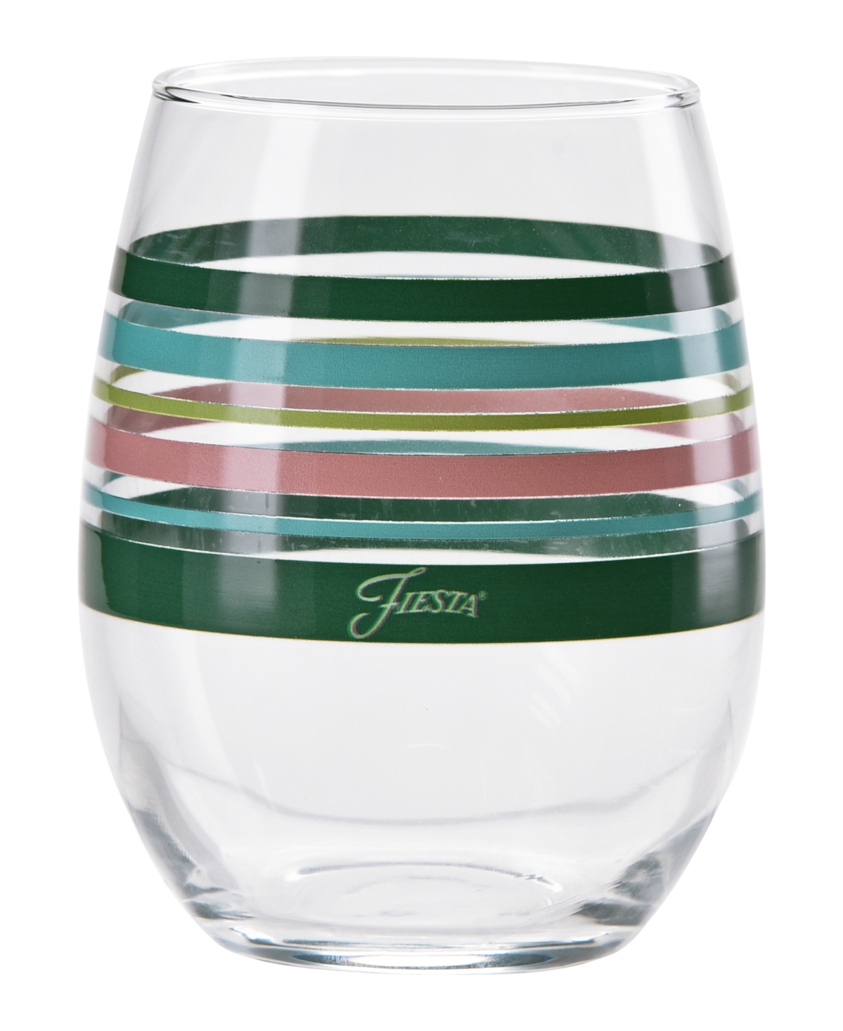 Fiesta Tropical Stripes Stemless Wine Glasses, Set Of 4 In Jade,turquoise,lemongrass And Peony