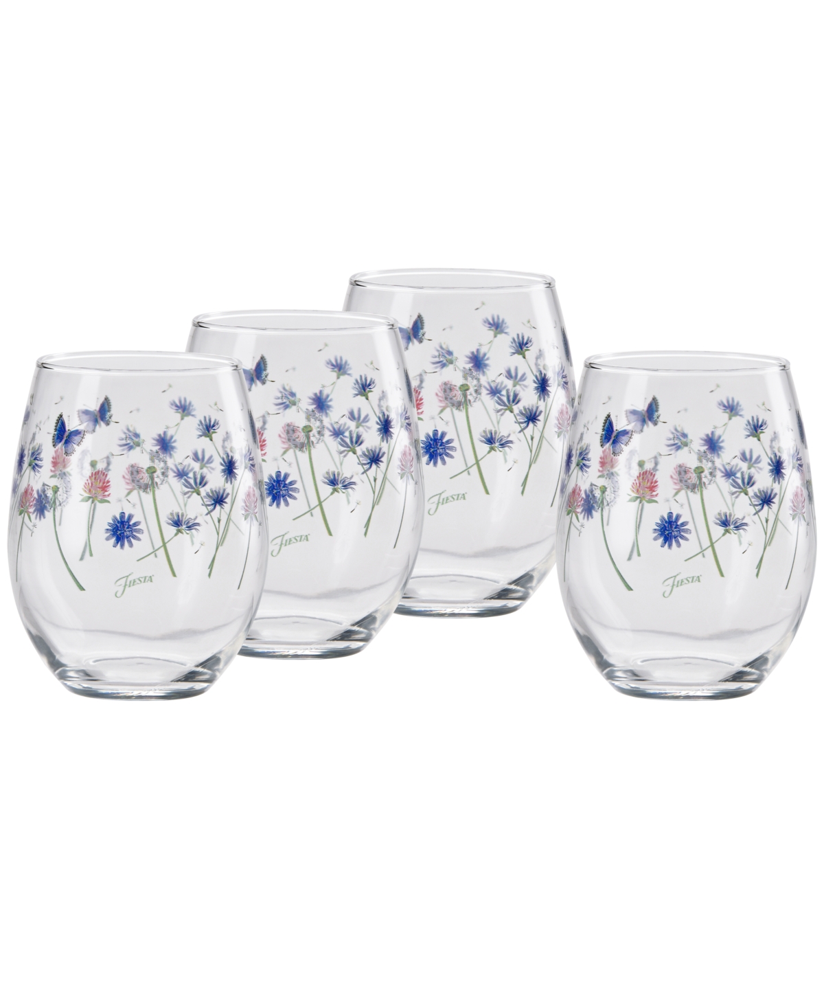 Fiesta Breezy Floral Stemless Wine Glasses, Set Of 4 In Multicolor