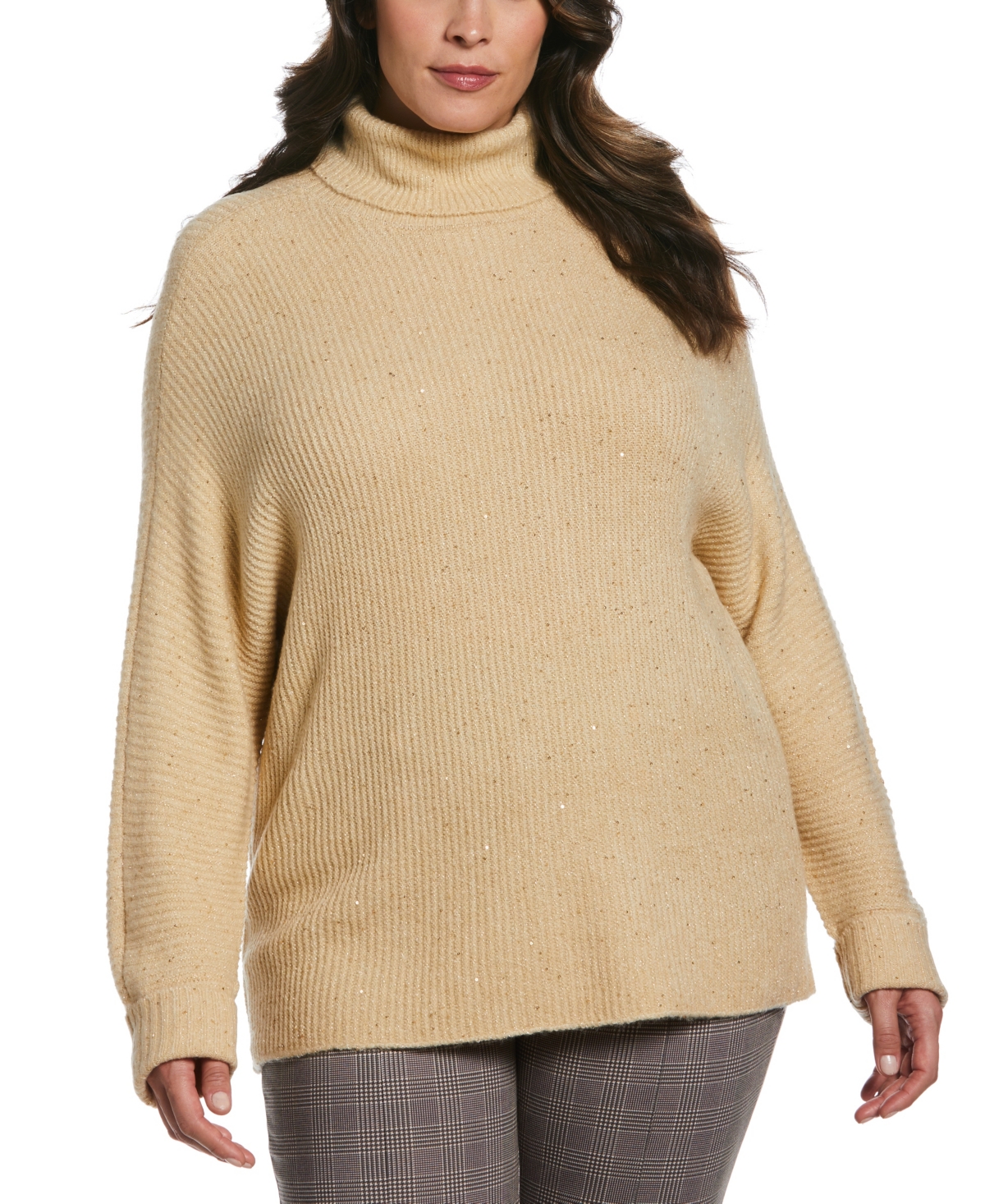 Plus Size Sequin Long Sleeve Sweater - Gold