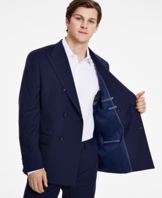 Alfani Men's Navy Slim-Fit Stripe Double Breasted Suit Jacket, Created for Macy's