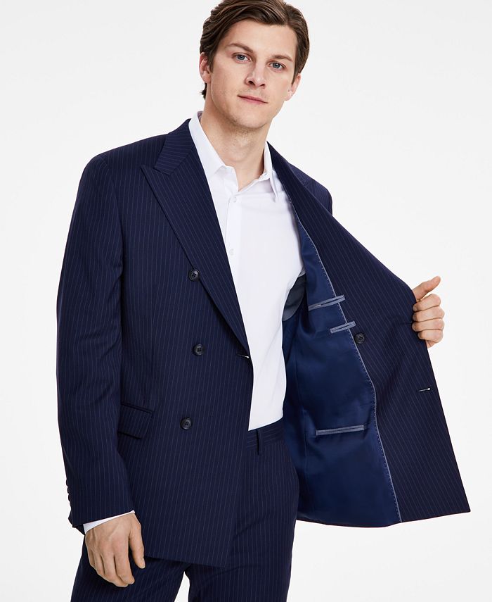Alfani Men's Navy Slim-Fit Stripe Double Breasted Suit Jacket, Created ...