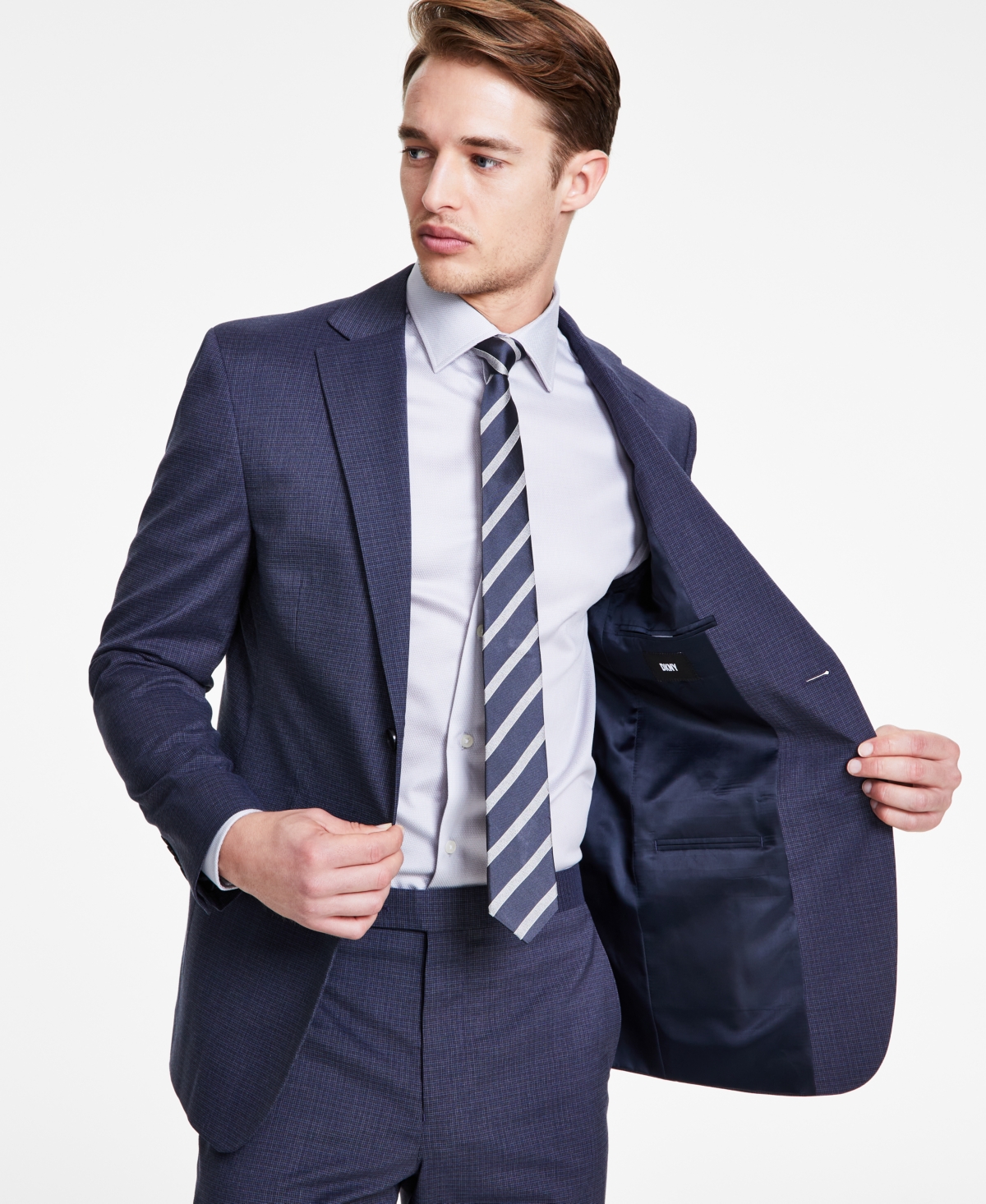 Dkny Men's Modern-FitMini Check Suit Separate Jacket - Blue