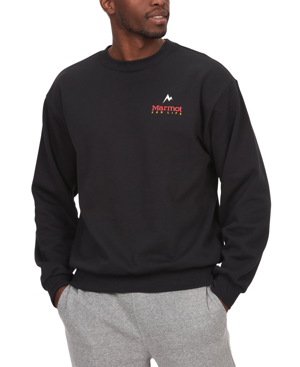 Marmot Men's  For Life Logo-print Crewneck Sweatshirt In Black