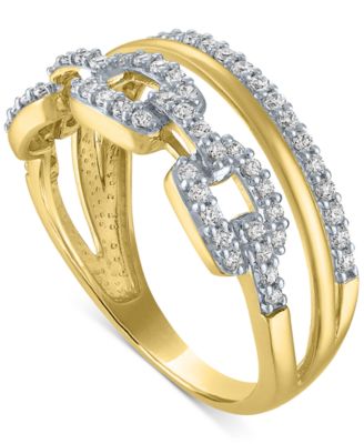 Macy's - Diamond Double Row Chain Link Statement Ring (3/8 ct. t.w.) in 14k Gold-Plated Sterling Silver