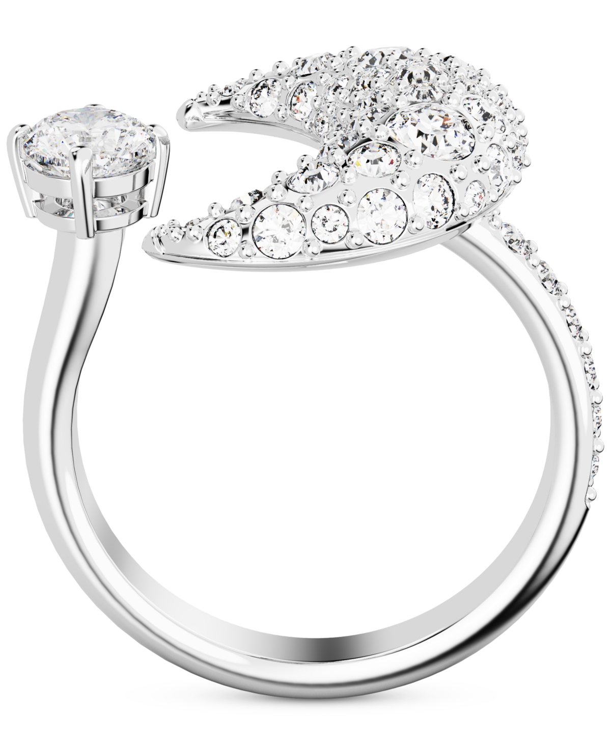 Swarovski Silver-tone Luna Crystal Moon Open Ring In Silver