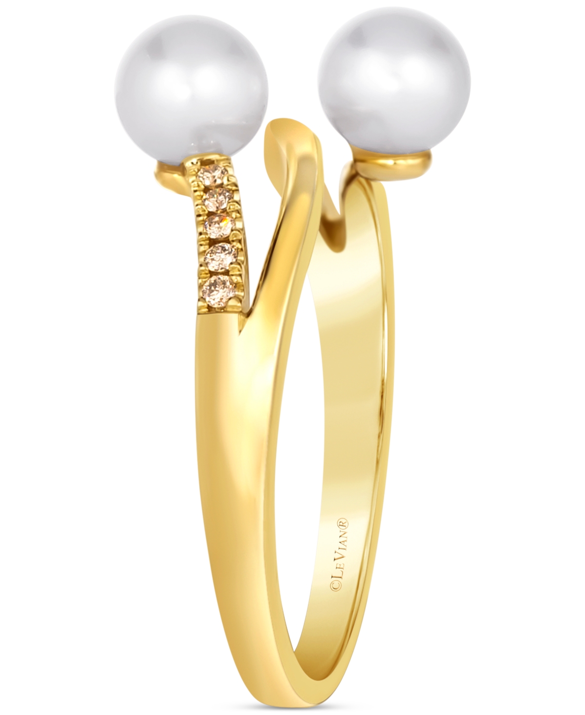 Shop Le Vian Vanilla Pearls (5-6mm) & Nude Diamond (1/20 Ct. T.w.) Bypass Ring In 14k Gold In K Honey Gold Ring