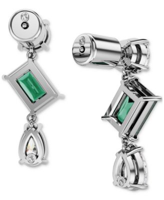 Silver-Tone Mesmera Green Stone Drop Earrings