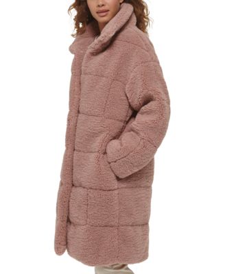 Women's Long Sherpa Snap-Closure Teddy Coat