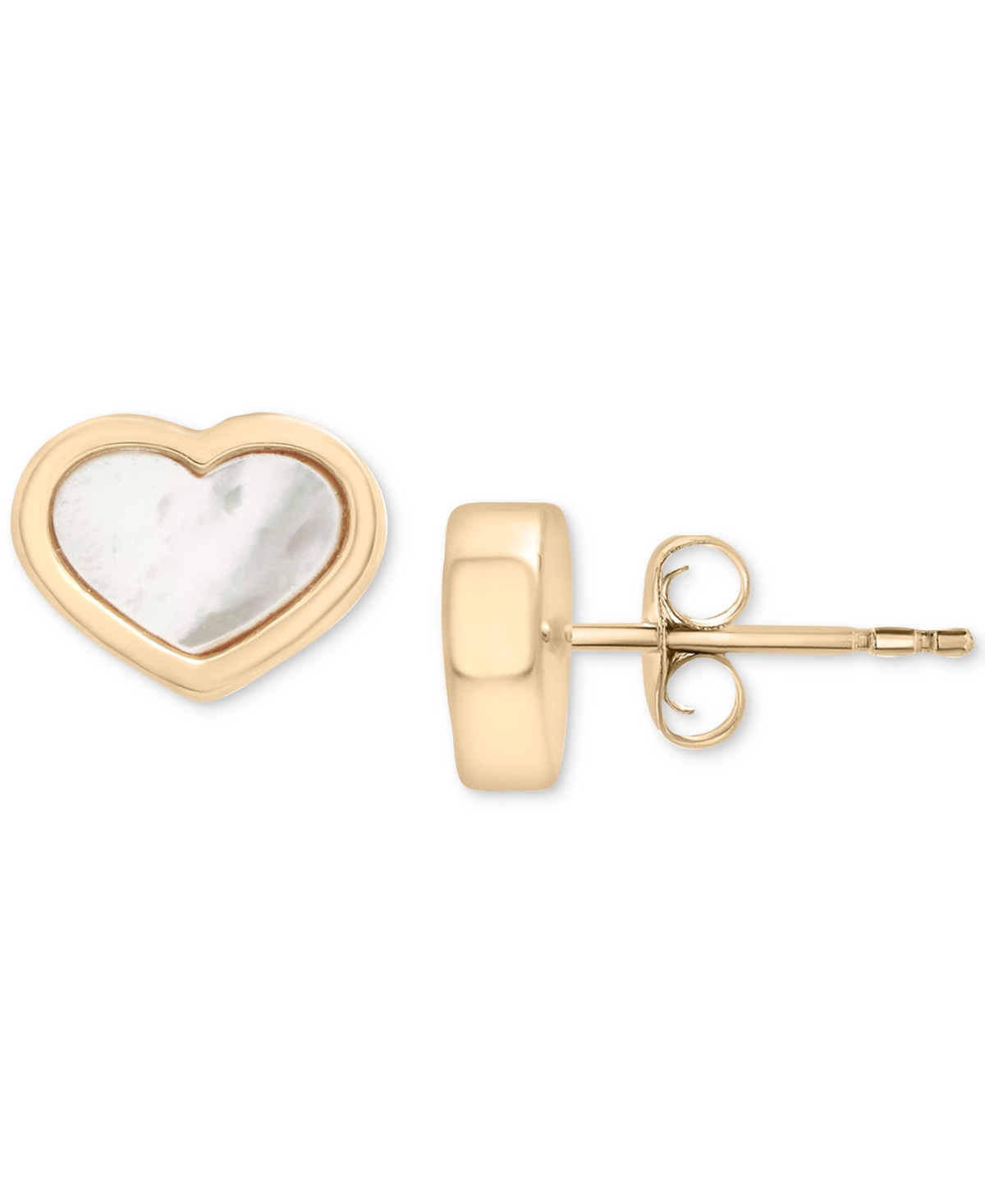 Macy's Mother Of Pearl Heart Stud Earrings In 14k Gold-plated Sterling Silver In Gold Over Silver