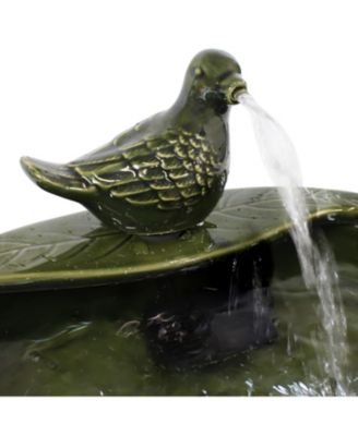 Outdoor Solar Powered Glazed Ceramic Dove Water Fountain with Submersible Pump and Filter - 7" - Green