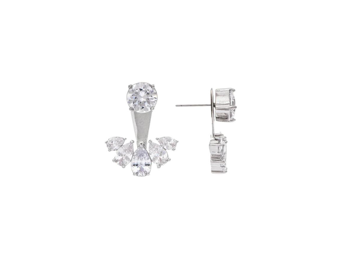 Cubic Zirconia Front-Back Earrings - Silver with cubic zirconia