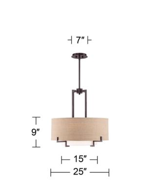 Concentric Pendant Chandelier with Burlap Drum Shade 4-Light Fixture for Dining Room or Kitchen Island