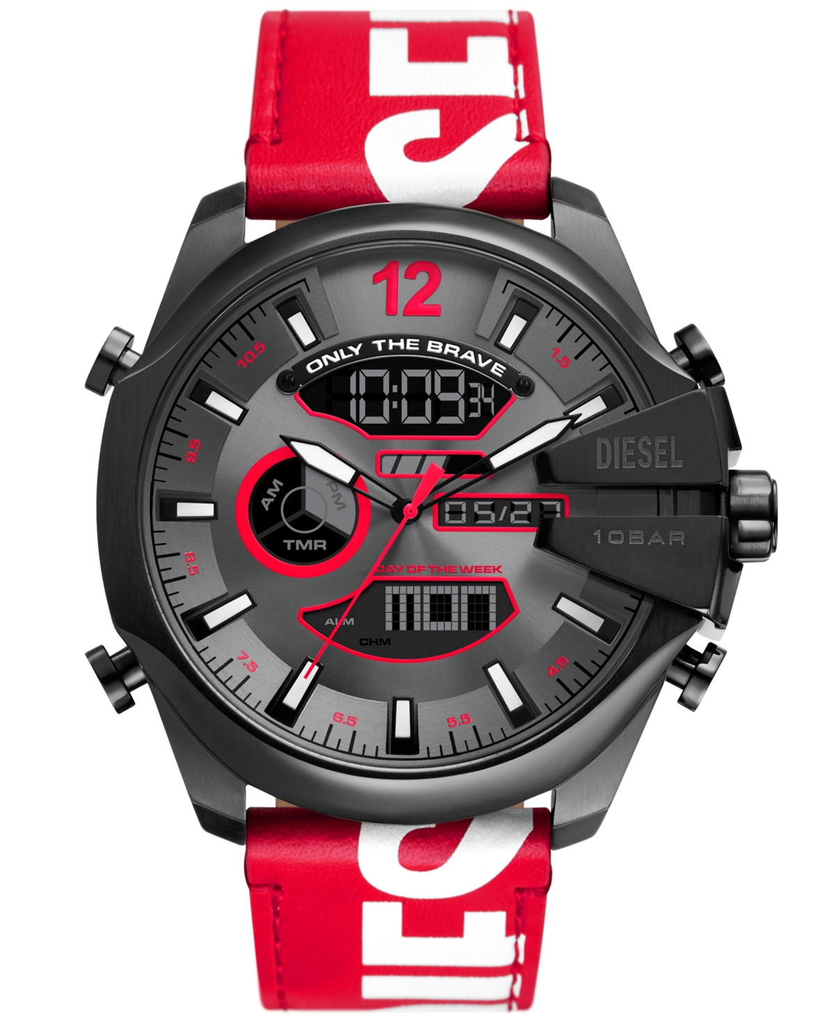 Diesel Men's Mega Chief Digital Red Leather Watch 51mm