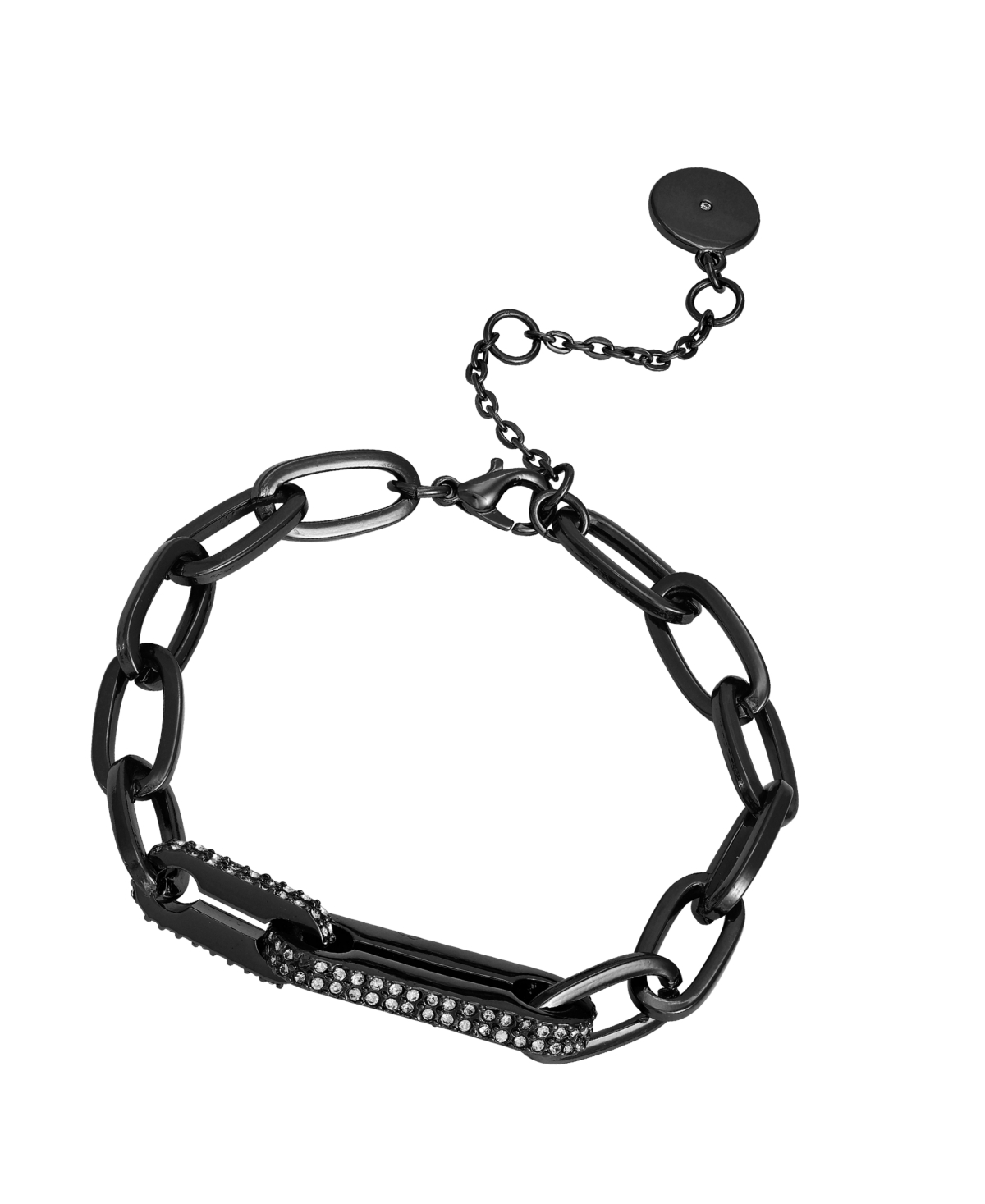 Hematite-Tone Cable Chain Link Bracelet, 7.5" + 2" Extender - Silver, Hematite