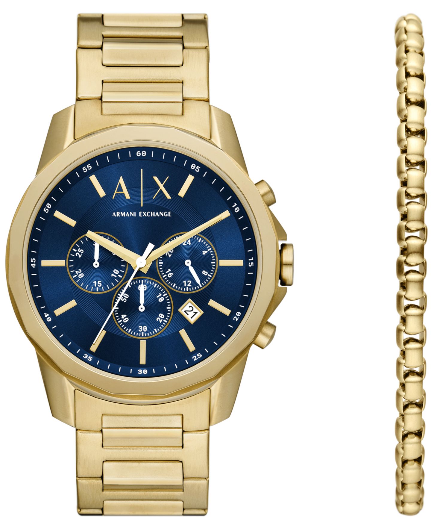 Мужские часы A|X Armani Exchange Chronograph Gold-Tone Stainless Steel Watch 44mm Set, 2 Pieces — фото 1