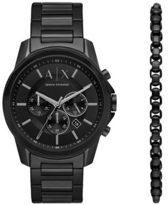 A X Armani Exchange Men s Banks Chronograph Black Stainless Steel Watch 44mm Set 2 Pieces Macy s