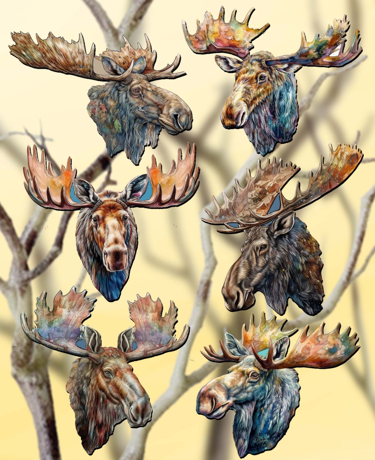 Designocracy Holiday Wooden Clip-on Ornaments Majestic Moose Set Of 6 G. Debrekht In Multi Color