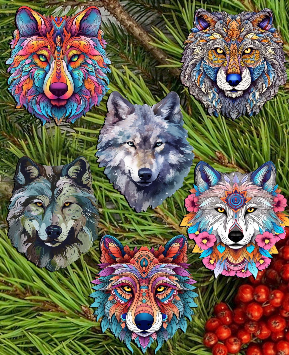 Shop Designocracy Holiday Wooden Clip-on Ornaments Enigmatic Wolves Set Of 6 G. Debrekht In Multi Color