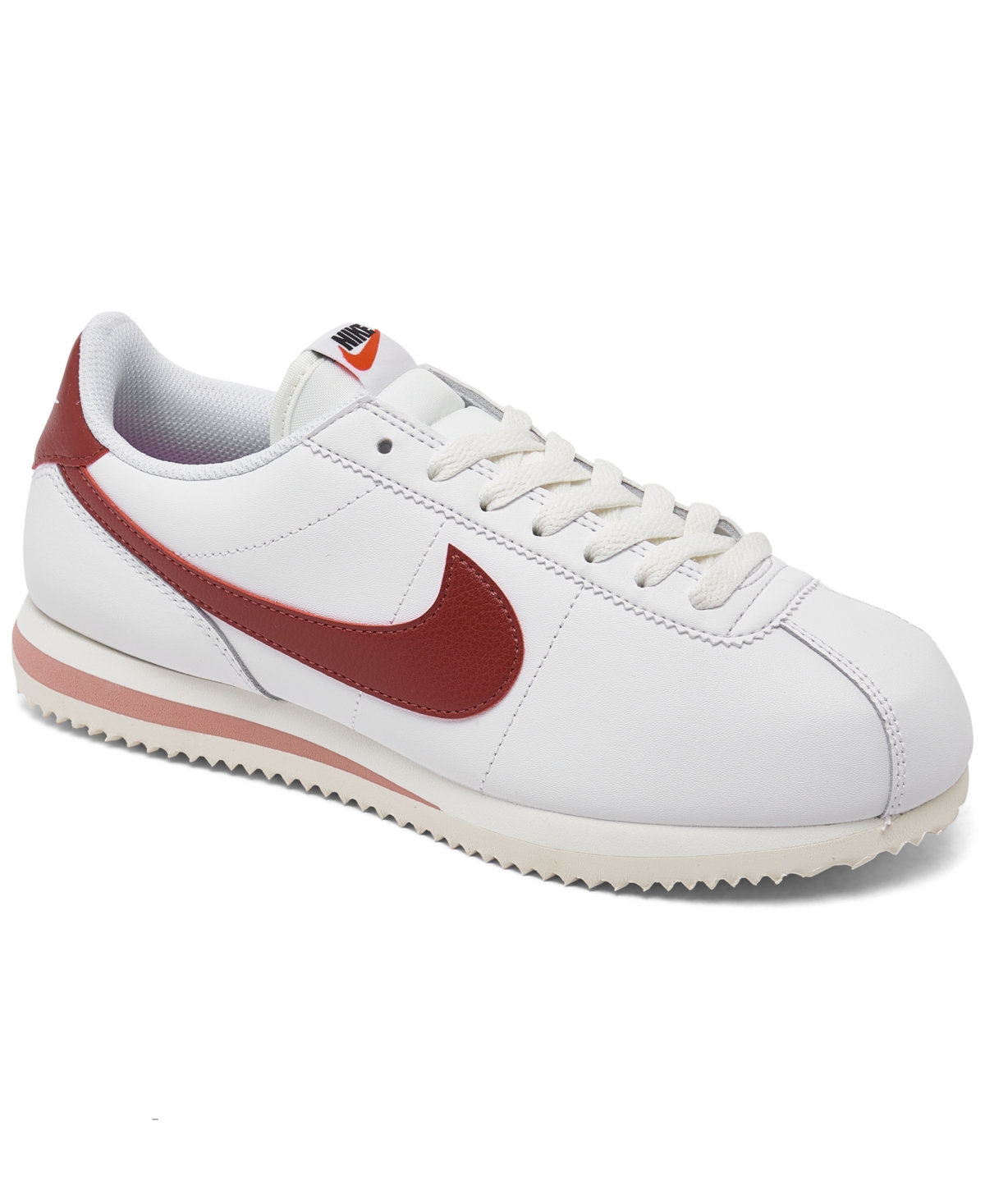 Women's Classic Cortez Leather Casual Sneakers from Finish Line - White, Cedar, Red Stardust