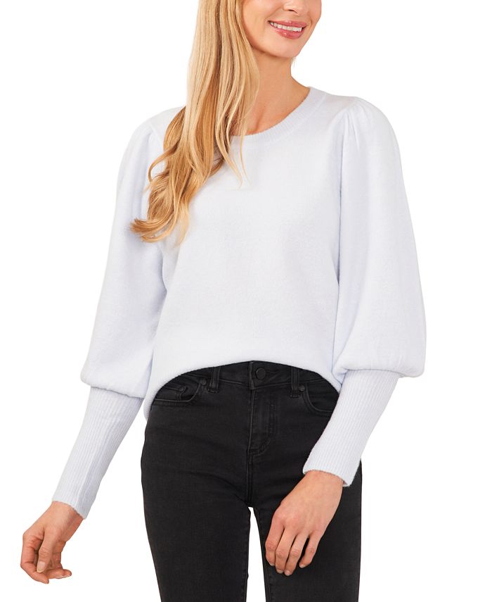 Plus Size Chanel-Esque Puff Sleeve Long Sleeve Shirt Blouse