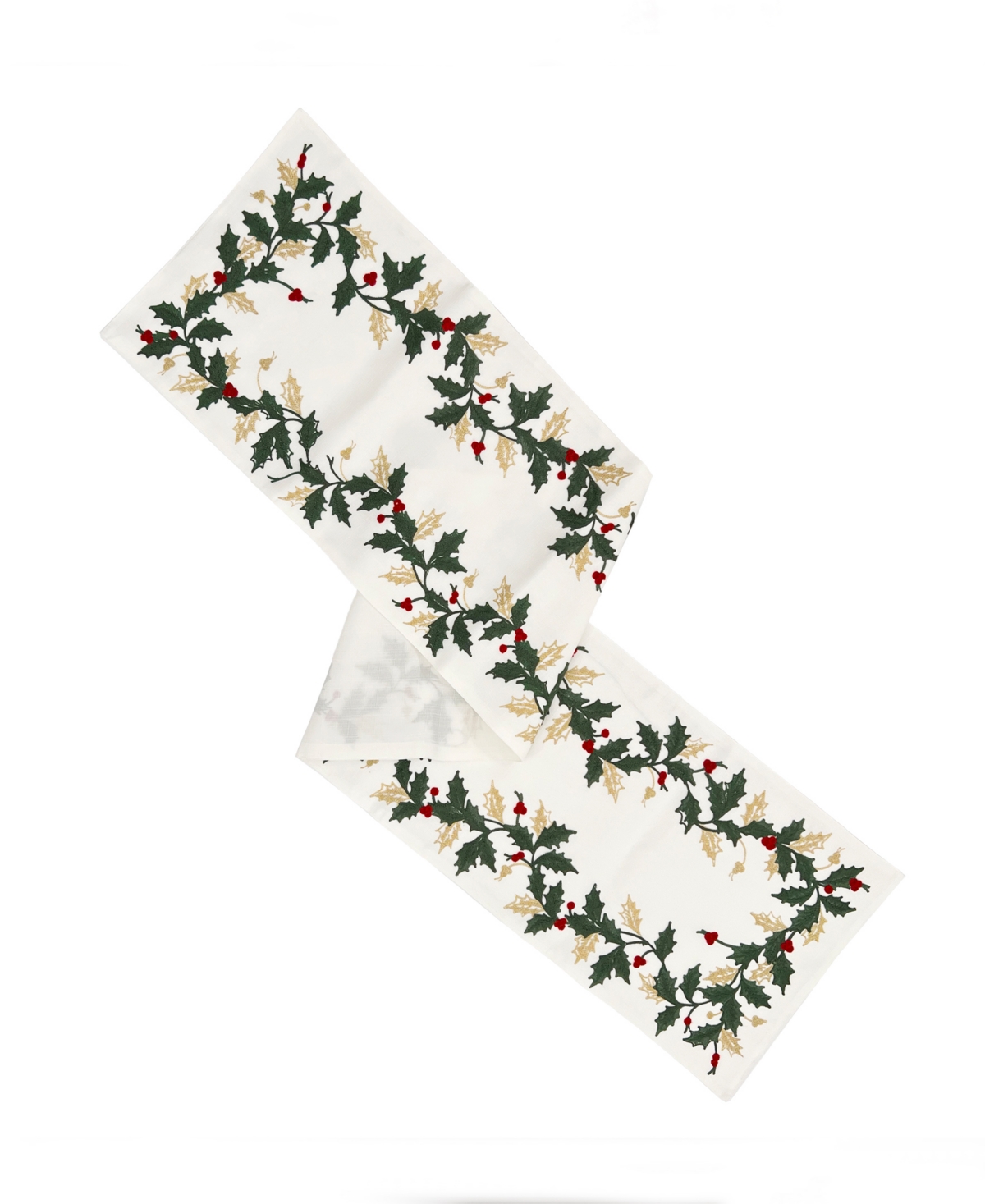 Lenox Holiday Embriodered Table Runner 14'' X 70'' In White