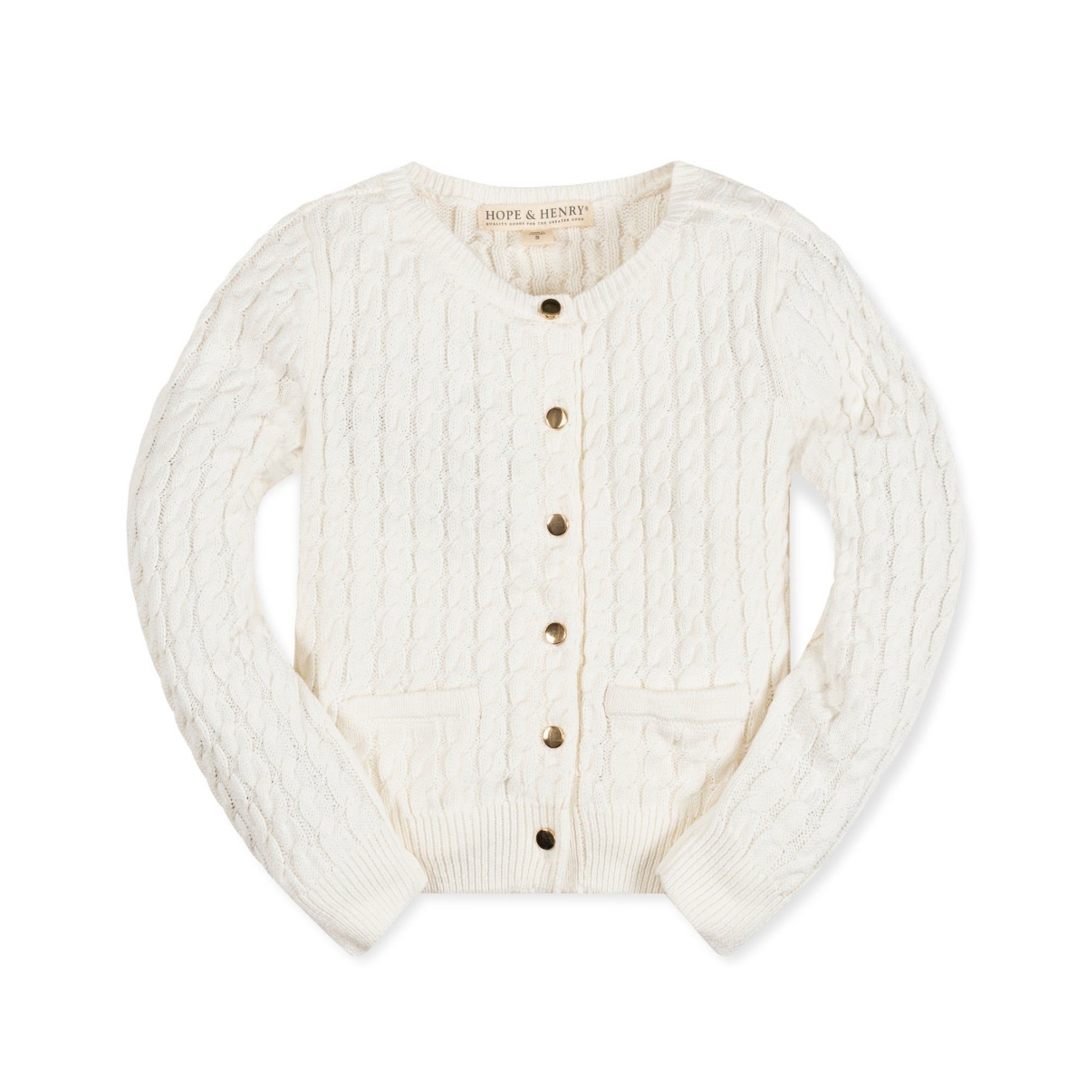 Hope & Henry Girls Long Sleeve Classic Cable Cardigan Sweater