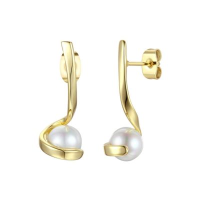 Sterling Silver with Freshwater White Pearl Ribbon Swirl Dangle Drop Earrings