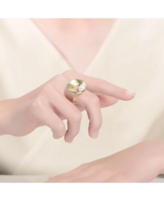 Sterling Silver 14K Gold Plated with Genuine Freshwater Pearl Geometric Ring